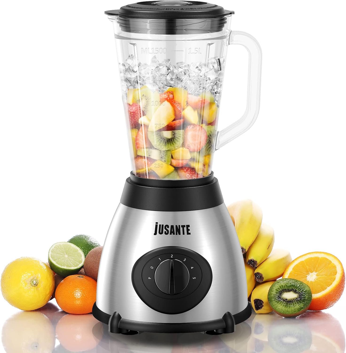 JUSANTE Smoothie Blender, 1000W Professional Kitchen Blender with Glass Jar for Shakes & Smoothies High Speed Countertop Blender for Ice Frozen Drinks - Image 2