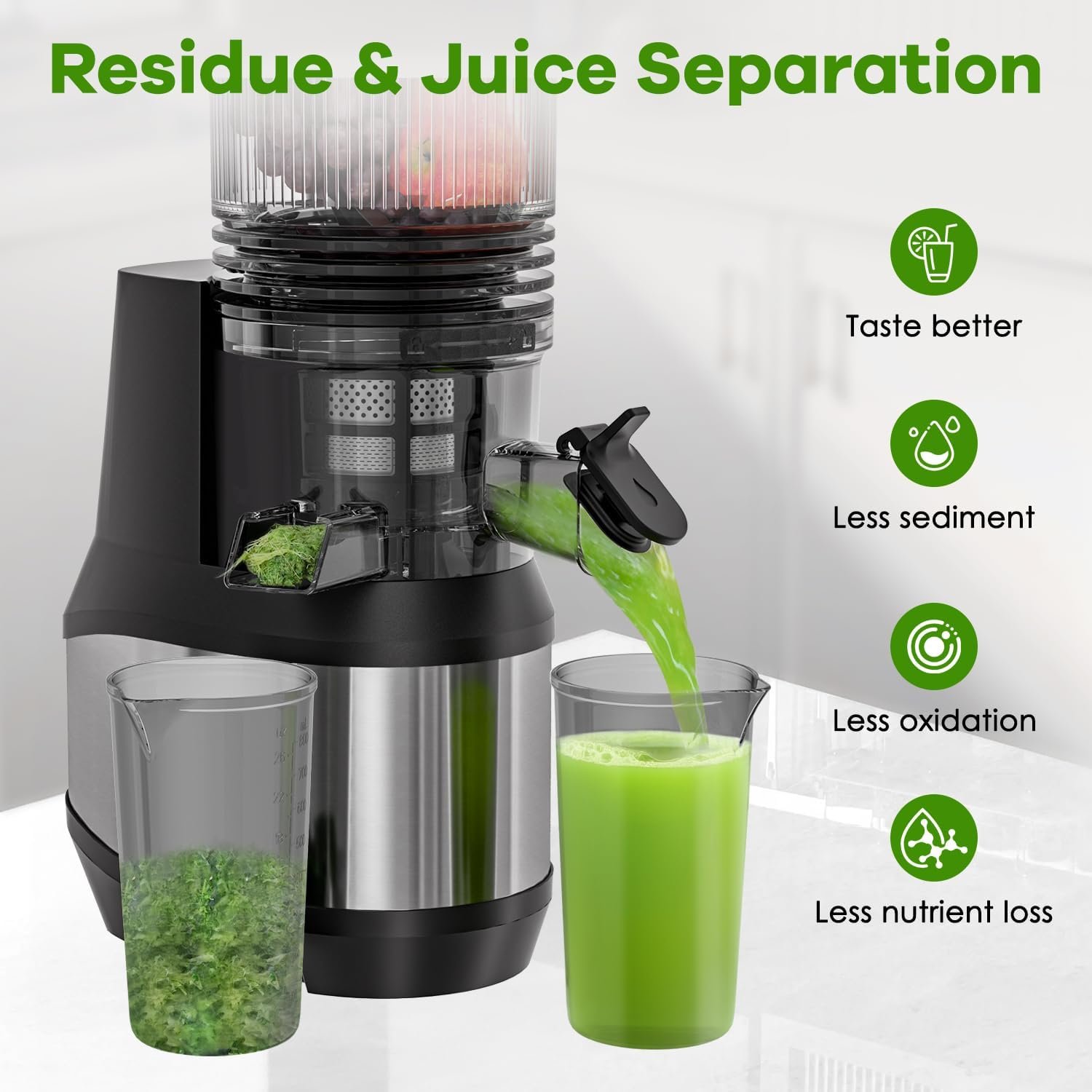 Masticating Juicer, 6.2" Slow Cold Press Juicer with Extra-Large Feeding Chute, Pure Juicer Machines for whole Vegetables & Fruits, Easy to Clean with Brush - Image 6