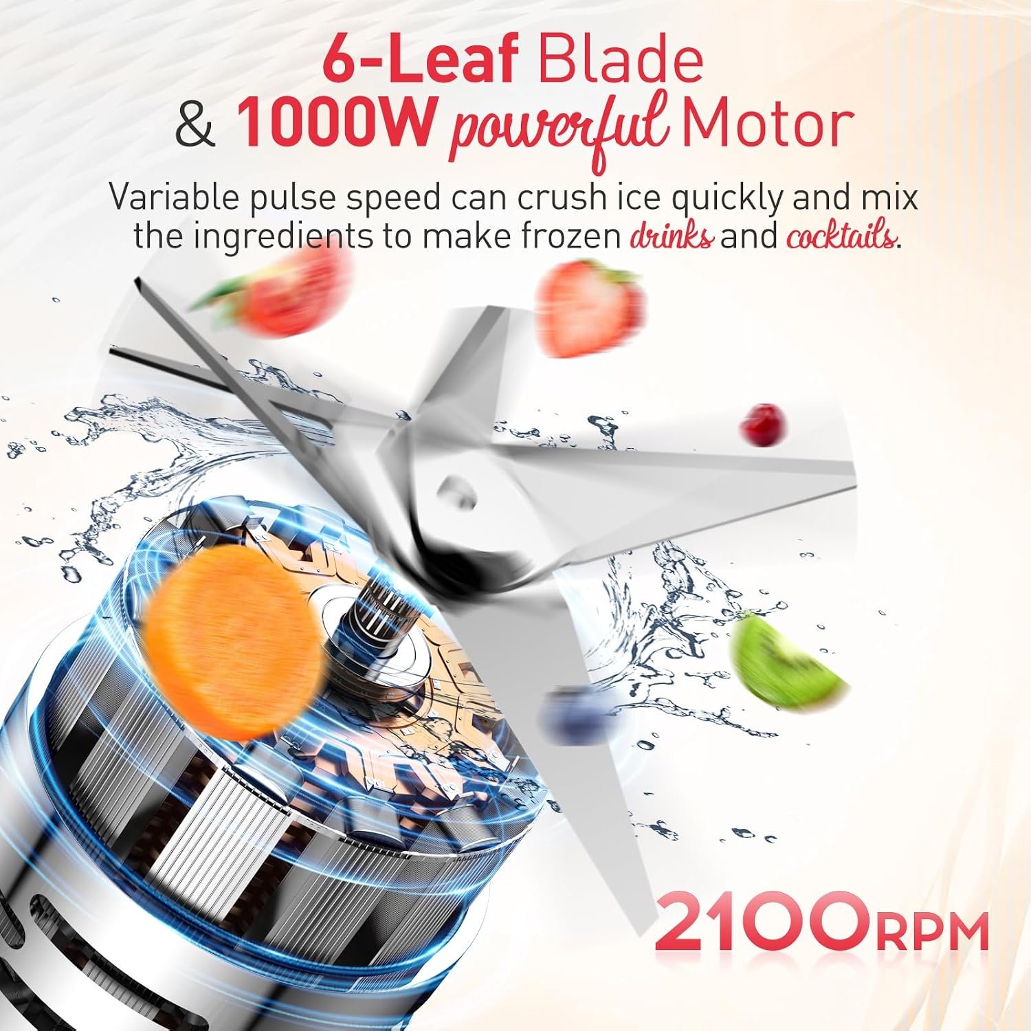 JUSANTE Smoothie Blender, 1000W Professional Kitchen Blender with Glass Jar for Shakes & Smoothies High Speed Countertop Blender for Ice Frozen Drinks - Image 5