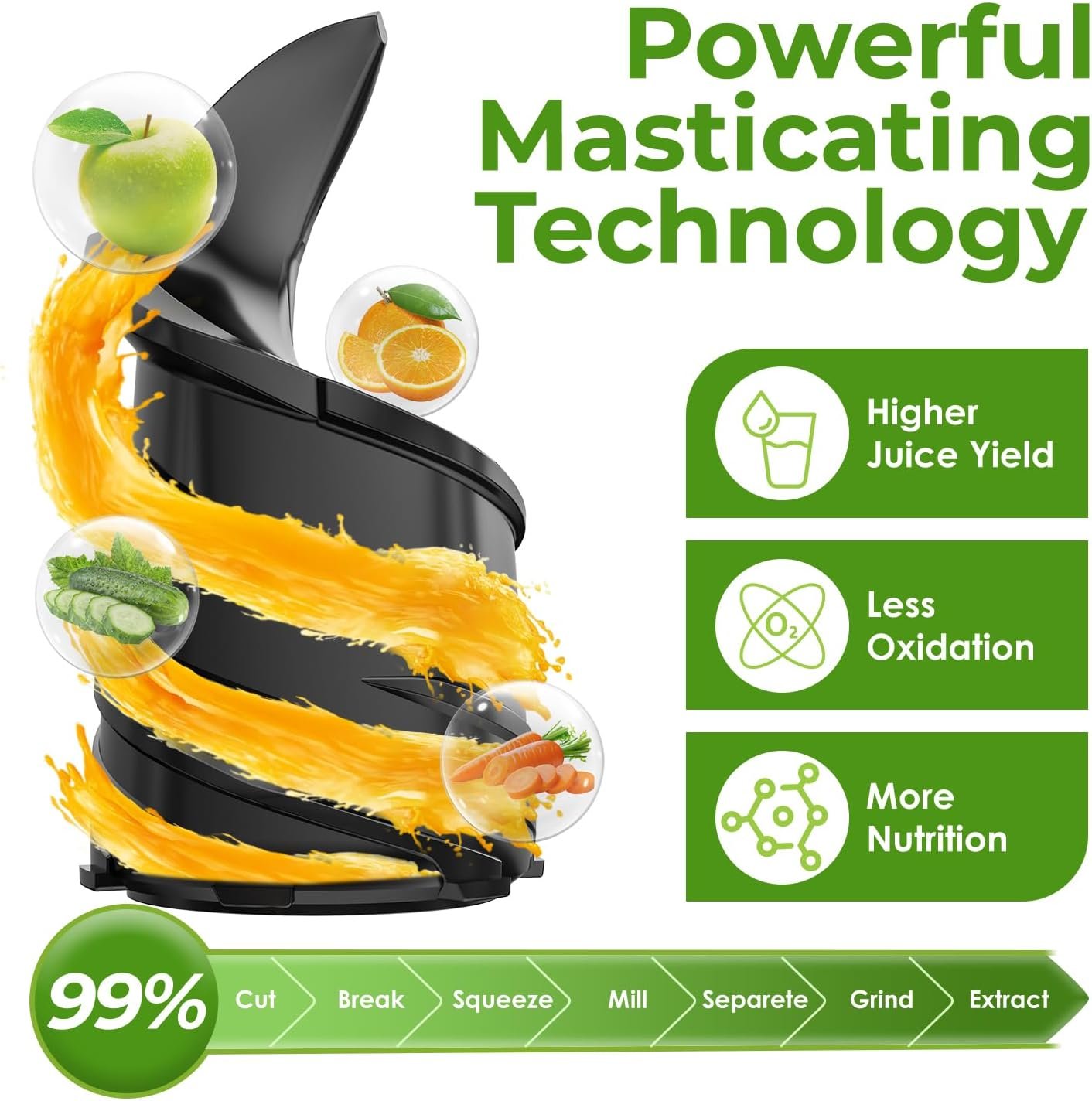 Masticating Juicer, 6.2" Slow Cold Press Juicer with Extra-Large Feeding Chute, Pure Juicer Machines for whole Vegetables & Fruits, Easy to Clean with Brush - Image 10