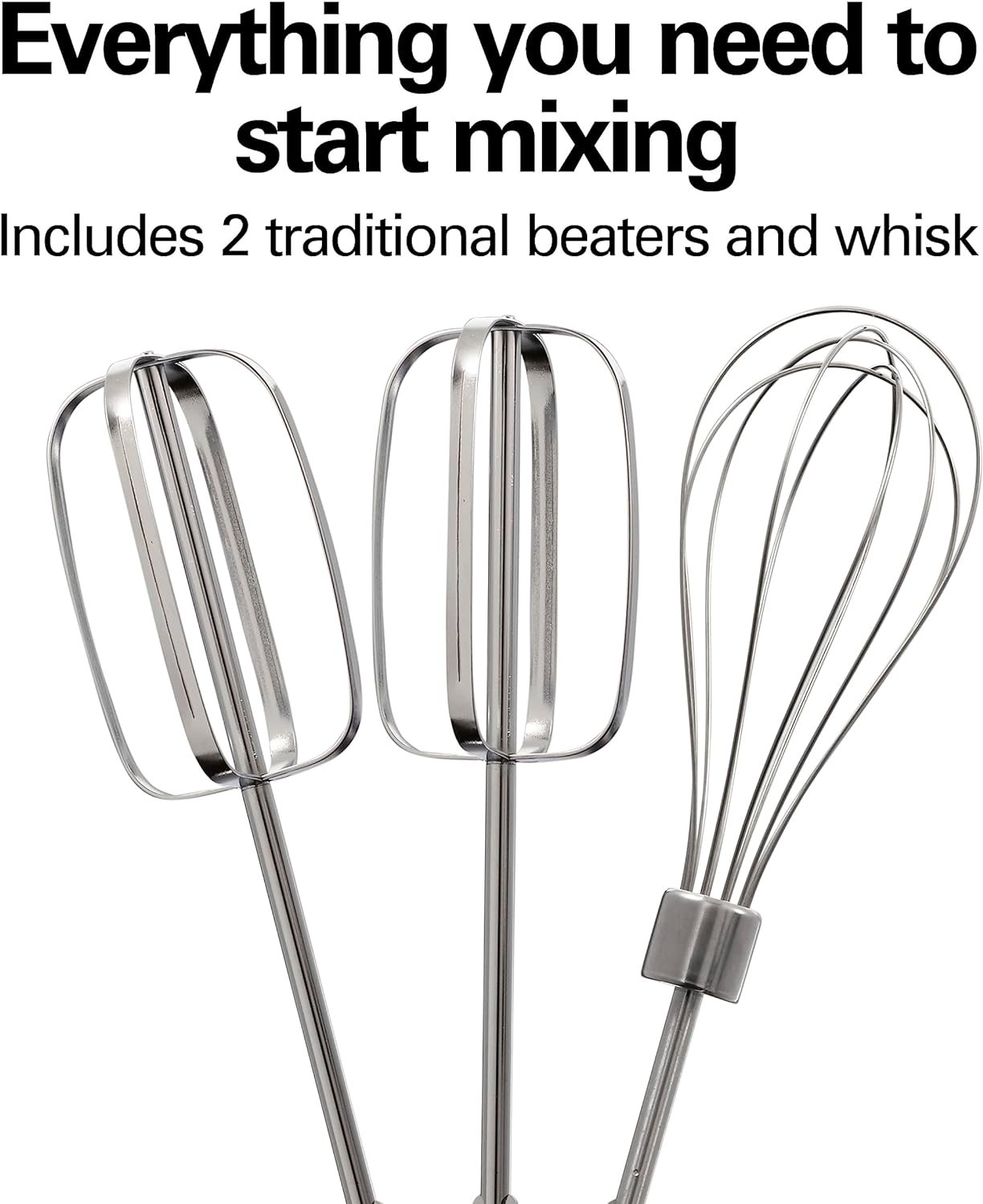 Hamilton Beach 6-Speed Electric Hand Mixer for Baking, Stir Button, 300W Peak Power, Whisk, Removable Storage Clip, Black (62628) | 300 Watts of Peak Power for Powerful Mixing | Includes Whisk and Storage Clip | Black | 62628 - Image 4