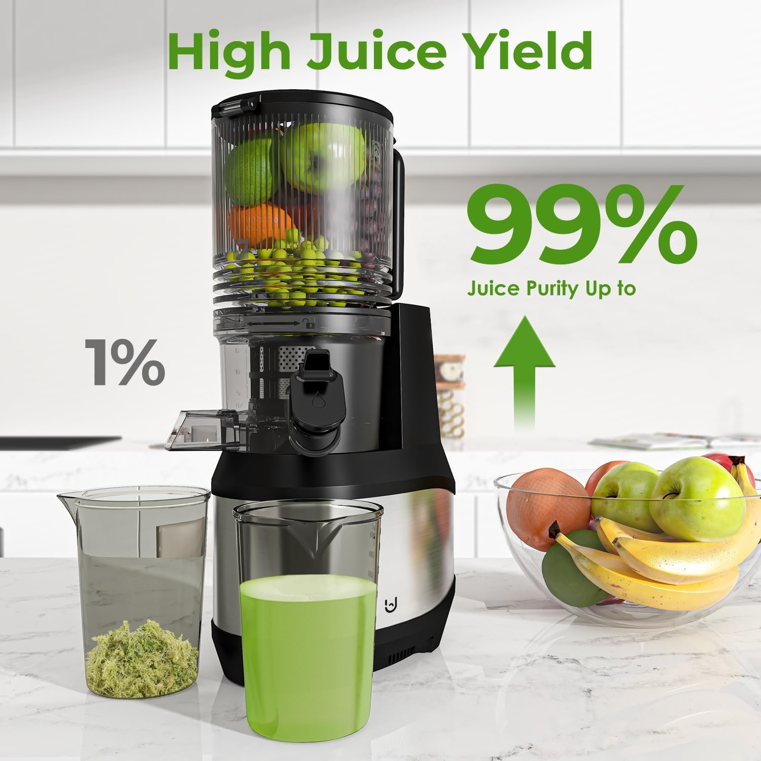 Masticating Juicer, 6.2" Slow Cold Press Juicer with Extra-Large Feeding Chute, Pure Juicer Machines for whole Vegetables & Fruits, Easy to Clean with Brush - Image 5