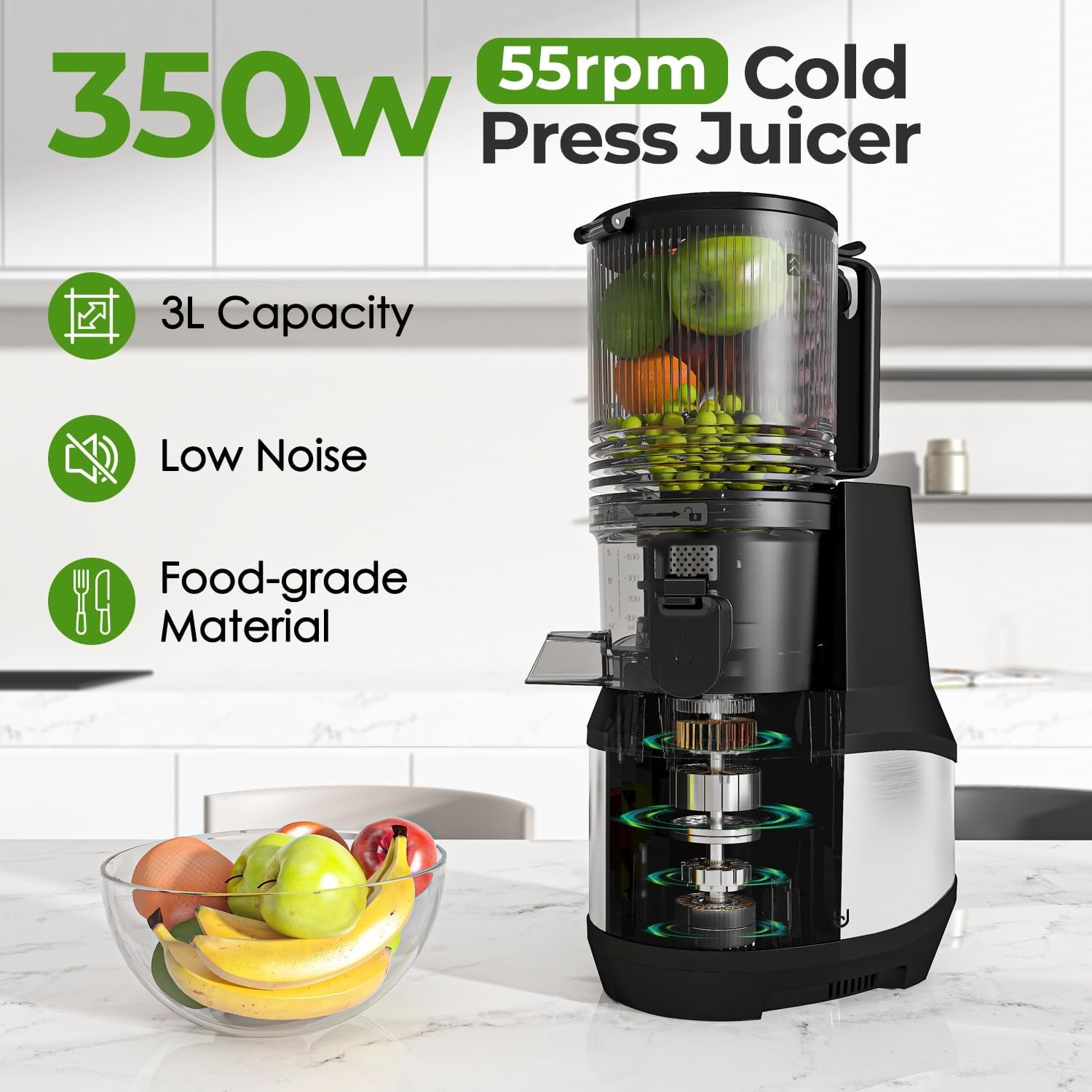 Masticating Juicer, 6.2" Slow Cold Press Juicer with Extra-Large Feeding Chute, Pure Juicer Machines for whole Vegetables & Fruits, Easy to Clean with Brush - Image 16