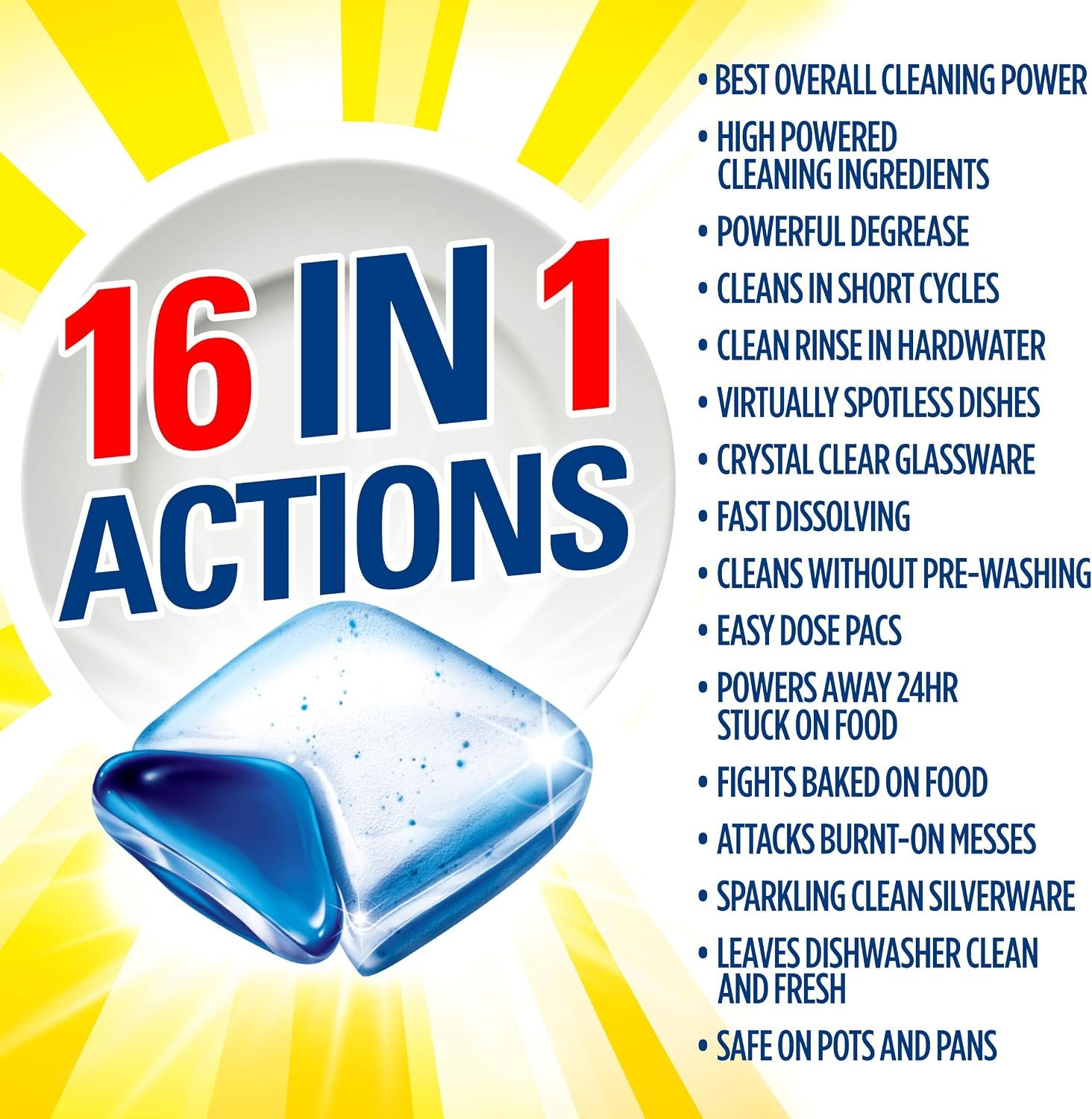 Sunlight Dishwasher Detergent, Advanced 48 Power Pacs, 696g - Image 4