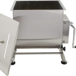 CLIVIA Manual Meat Mixers with Lid, 40LB/20L Capacity Tiltable Tank Sausage Mixer Commercial Stuffing Mixer Stainless Steel (Mixing Maximum 30-Pound for Meat), Stainless Steel/Tiltable Tank