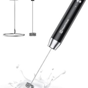 Maestri House LunaFro Rechargeable Milk Frother,Stand & 2 Detachable Whisks | 8000RPM Turbo Motor, 1200mAh lithium battery, Handheld Milk Frother for Lattes, Cappuccino, Matcha & Powdered Supplements