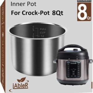 Original Inner Pot for Crock Pot 8 Quart – Stainless Steel Replacement Pot for Crock-Pot 8 Qt Multi-Cooker Crockpot XL Pressure Cooker Accessories Parts