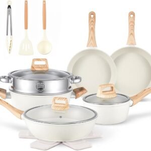 16PCS Pots and Pans Set Non Stick Cookware Set Nonstick with Cooking Set (White)