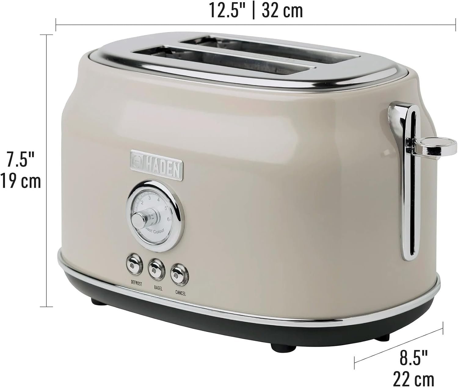 Haden Dorset 75003 Stainless Steel 900W Retro Toaster 2 Slice Wide Slot w/Removable Crumb Tray and Settings, Putty Beige Toasters w/Adjustable Browning Control, Smart Toaster - Image 4