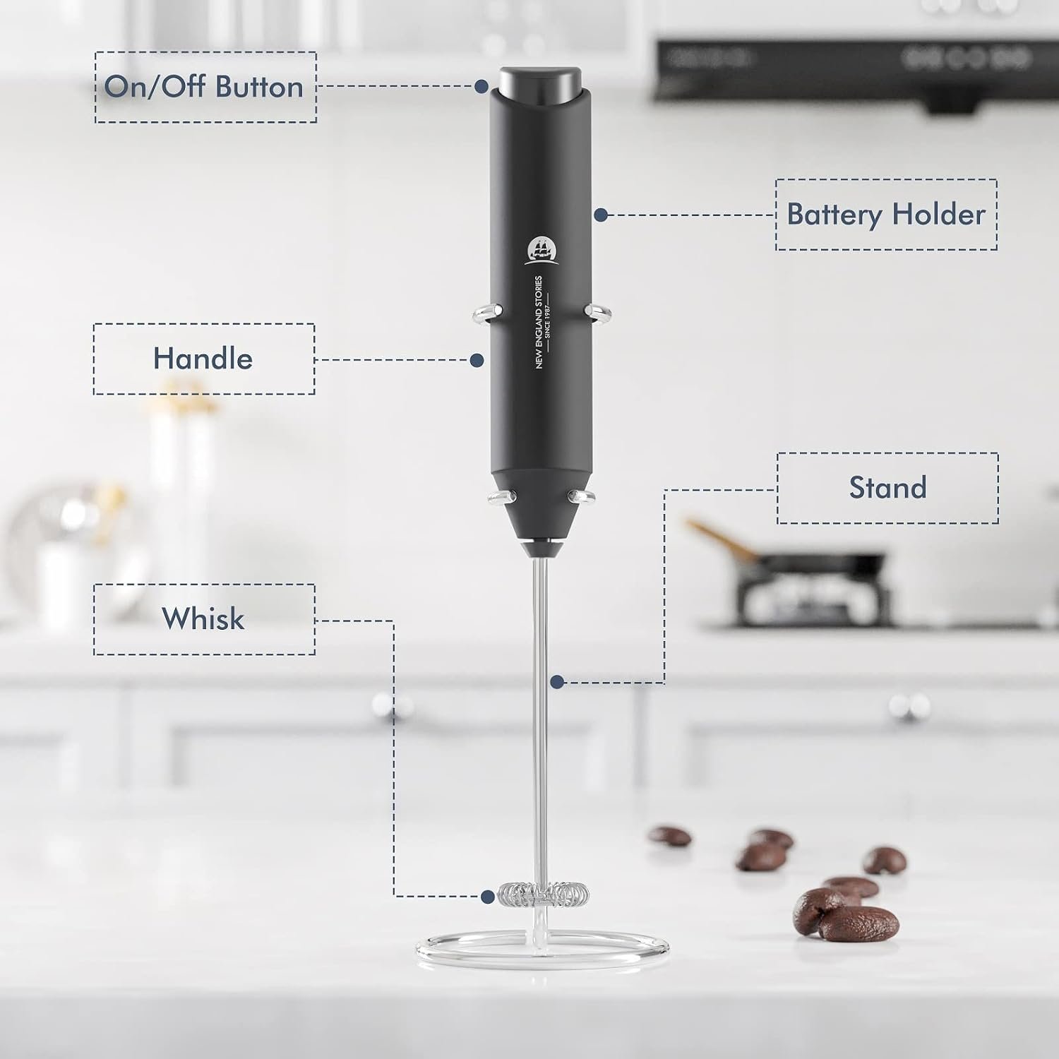 Powerful Milk Frother Handheld Foam Maker, Mini Whisk Drink Mixer for Coffee, Cappuccino, Latte, Matcha, Hot Chocolate, with Stand, Black - Image 6