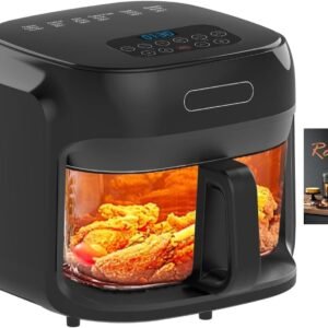 7.4QT Glass Air Fryer with Glass Basket, Black | Visible Window Lid, Digital Control, 360° Air Circulation, Oil-Free Cooking & Baking, Nonstick, Dishwasher Safe Easy Clean