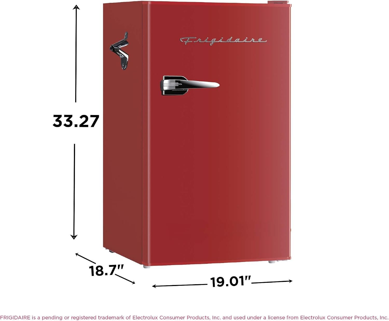 Frigidaire Retro Compact Fridge with Chiller, 3.2 cu ft Countertop Fridge with Built-in Bottle Opener, Compact Refrigerator for Office, Bedroom, Dorm Room or Cabin - 16.5" D x 19" W x 31" H (Red) - Image 6