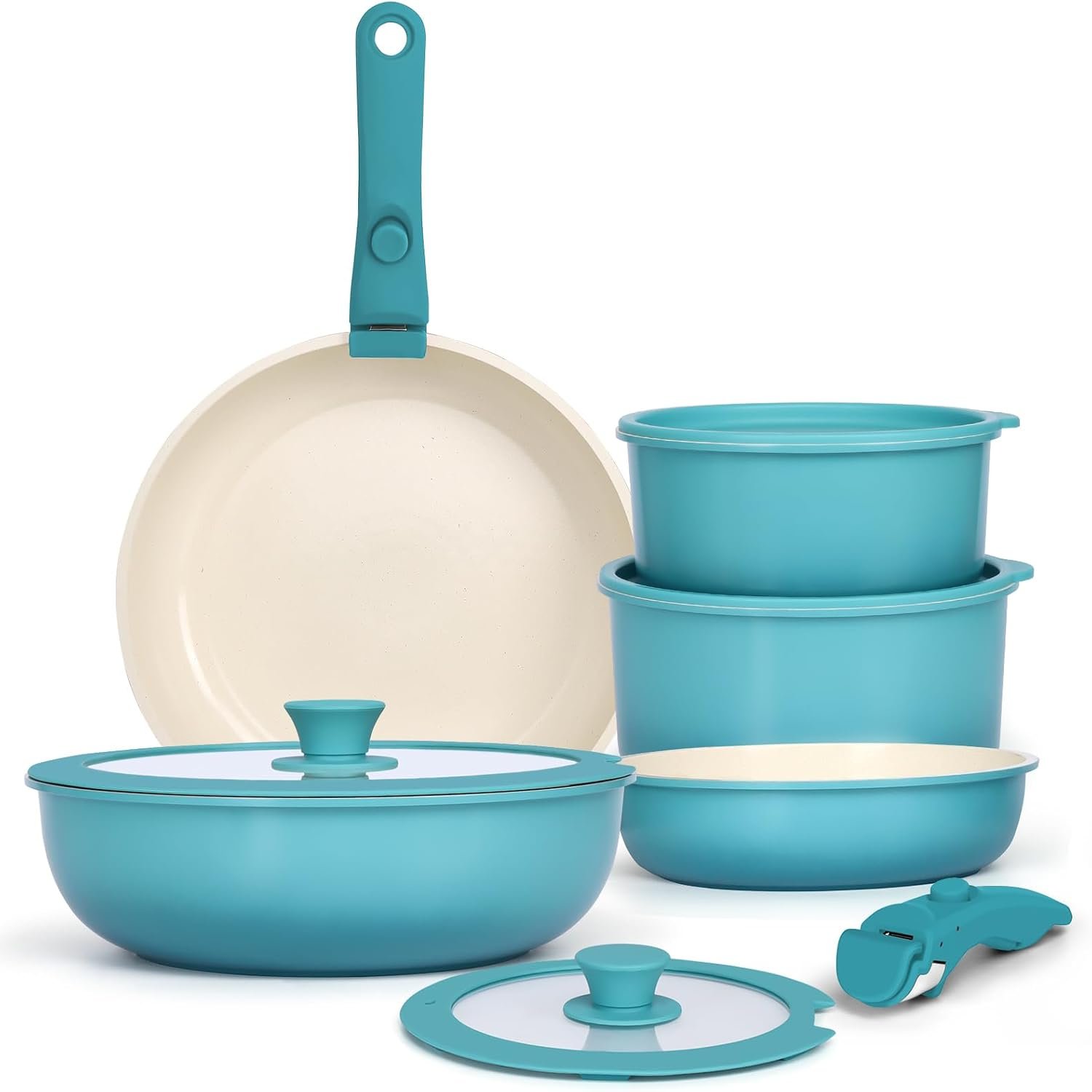 GIPP 11pcs Pots and Pans Set Non Stick, Nonstick Cookware Set Detachable Handle,Ceramic Pots for Cooking Non Stick with Removable Handle, RV Cookware Set, Light Blue Gradient GIPP 11pcs Pots and Pans Set Non Stick, Nonstick Cookware Set Detachable Handle,Ceramic Pots for Cooking Non Stick with Removable Handle, RV Cookware Set, Light Blue Gradient