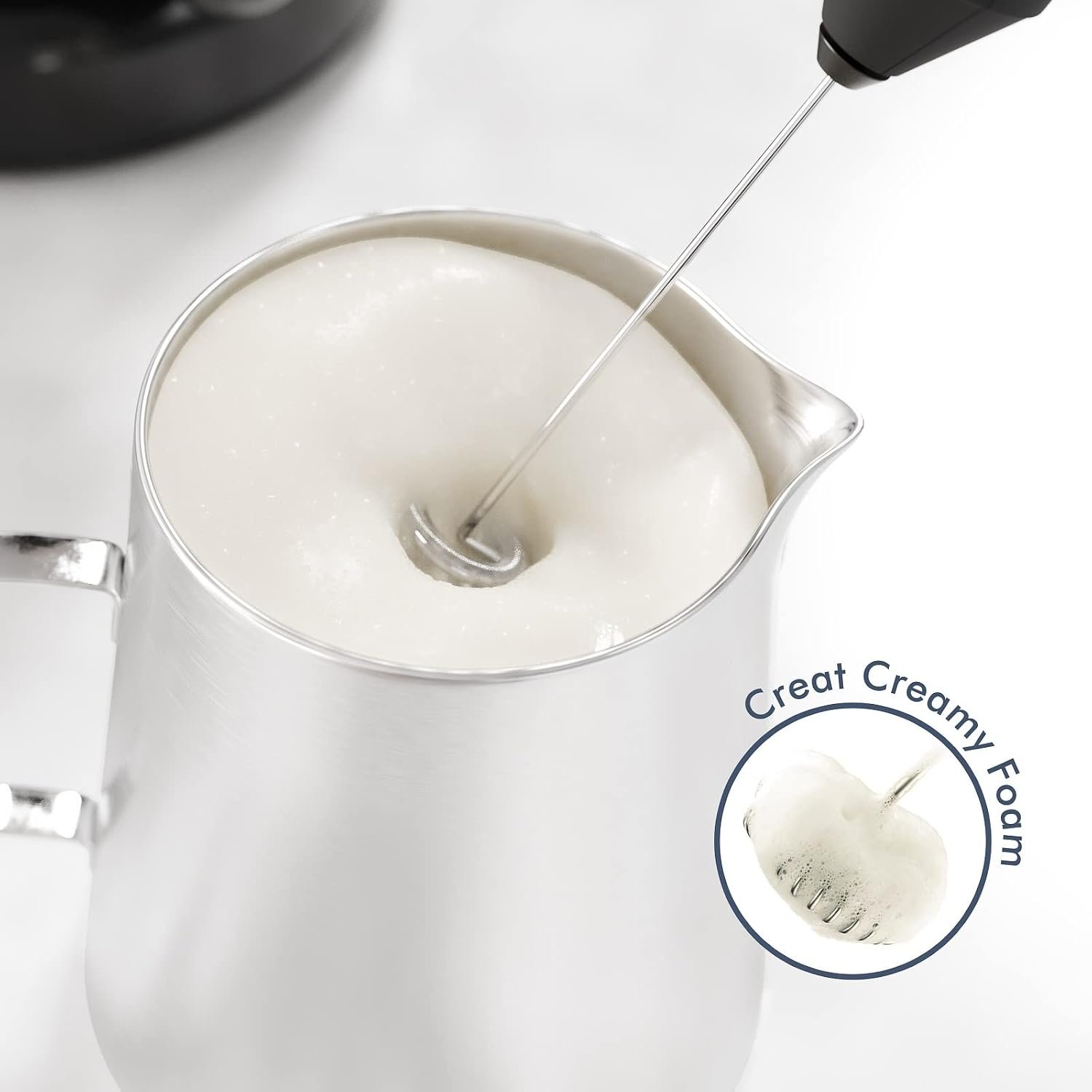Powerful Milk Frother Handheld Foam Maker, Mini Whisk Drink Mixer for Coffee, Cappuccino, Latte, Matcha, Hot Chocolate, with Stand, Black - Image 4