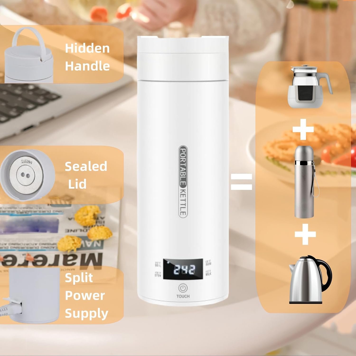 Portable Electric Kettle, 450ml Travel Kettle, Mini Tea Kettle Electric Water with Display 4 Temperature Control, Leak-Proof, Quick Boil, Stainless Steel, Auto Shut-Off, Keep Warm - Image 3