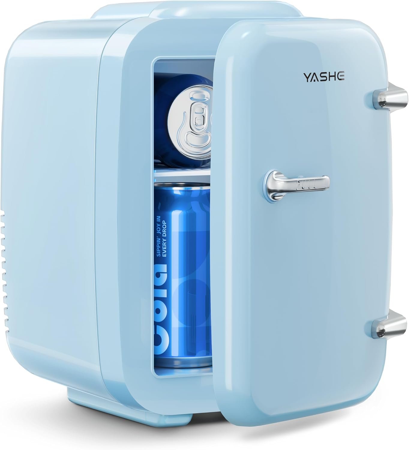 YASHE Mini Fridge, 4 Liter/ 6 Cans Small Refrigerator for Bedroom, 110V AC/ 12V DC Thermoelectric Cooler and Warmer for Drink Office Dorm Car, Blue - Image 2
