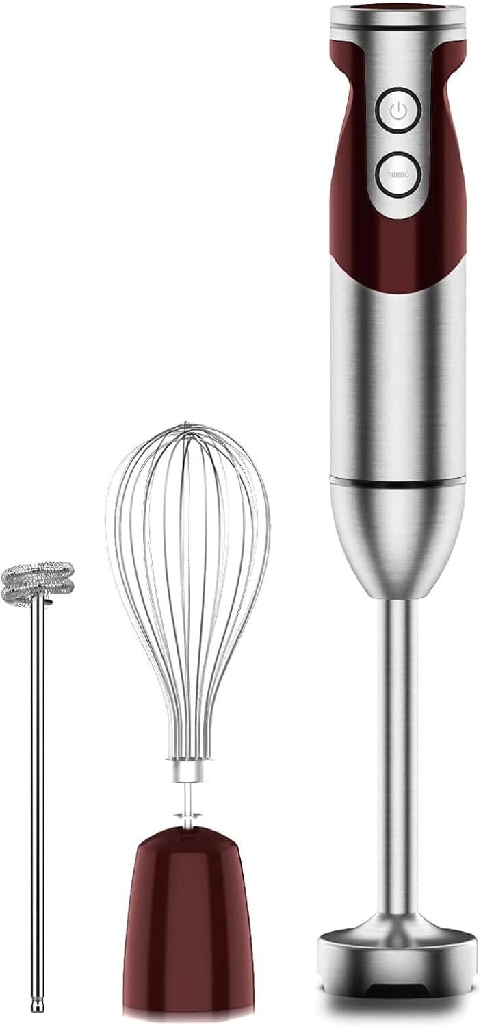 MegaWise Pro Titanium Reinforced 3-in-1 Immersion Corded Hand Blender, Powerful MOTOR with 80% Sharper Blades, 12-Speed Corded Blender, IncludingWhisk and Milk Frother (3-in 1 Red) - Image 2