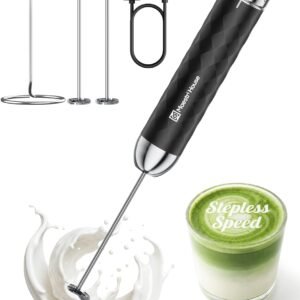 Maestri House Milk Frother with Stepless Speed ​​Control, Rechargeable | Milk Frother Handheld With Detachable Whisk and Stainless Steel Stand, Drink Mixer for Matcha, Latte, Cappuccino, LunaFro 2.0