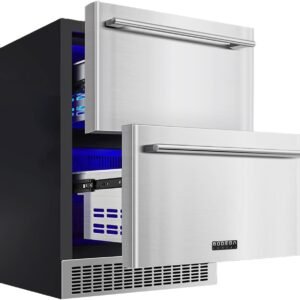 BODEGACOOLER Outdoor Beverage Refrigerator,24 Inch Double Drawer Fridge,Stainless Steel Drink Refrigerator,Under Counter or Built-in Hold 149 Cans Beer Soda Drinks,Home,Bar,Outdoor Barbeque,Patio,Yard