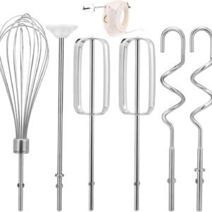 Hand Mixer Beaters Attachment Replacement Set, 2 Beaters 1 Egg Whisk 2 Dough Hooks and 1 Blending Rod Compatible with KHM3 KHM5 KHM7210 KHM7 KHM512 KHM9 KHM312 KHM926 KHM920 KHM53 & KHM720