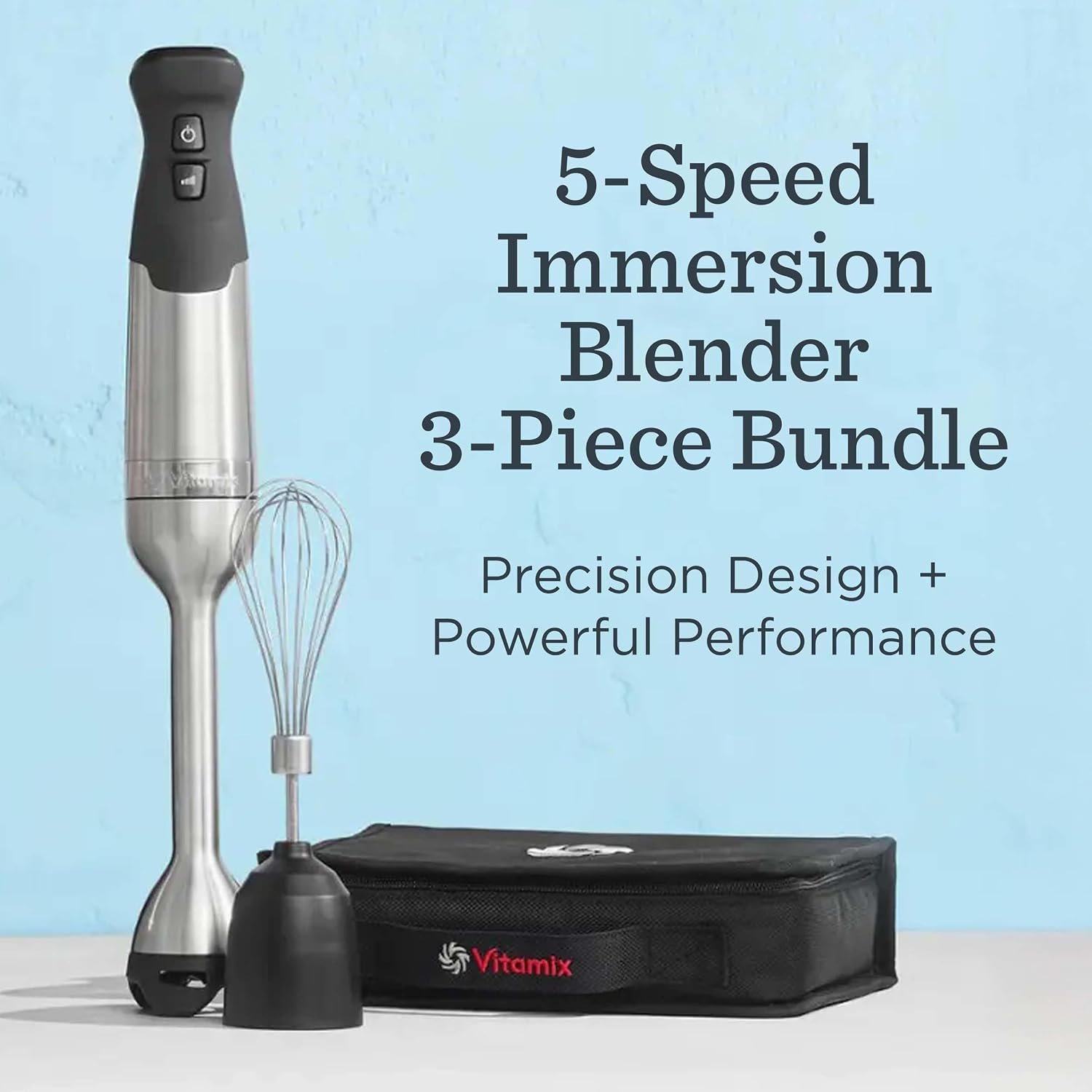 Vitamix 5-Speed Immersion Blender 3-Piece Bundle with Whisk Attachment and Storage Case, Professional-Grade Hand Blender with 625-Watt Motor and Stainless-Steel Blade, Black | 5-Speed Control, One-handed Operation, Stainless Blades, Whisk & Storage Case Included, 5-Foot Cord, Blend in Any Container - Image 3