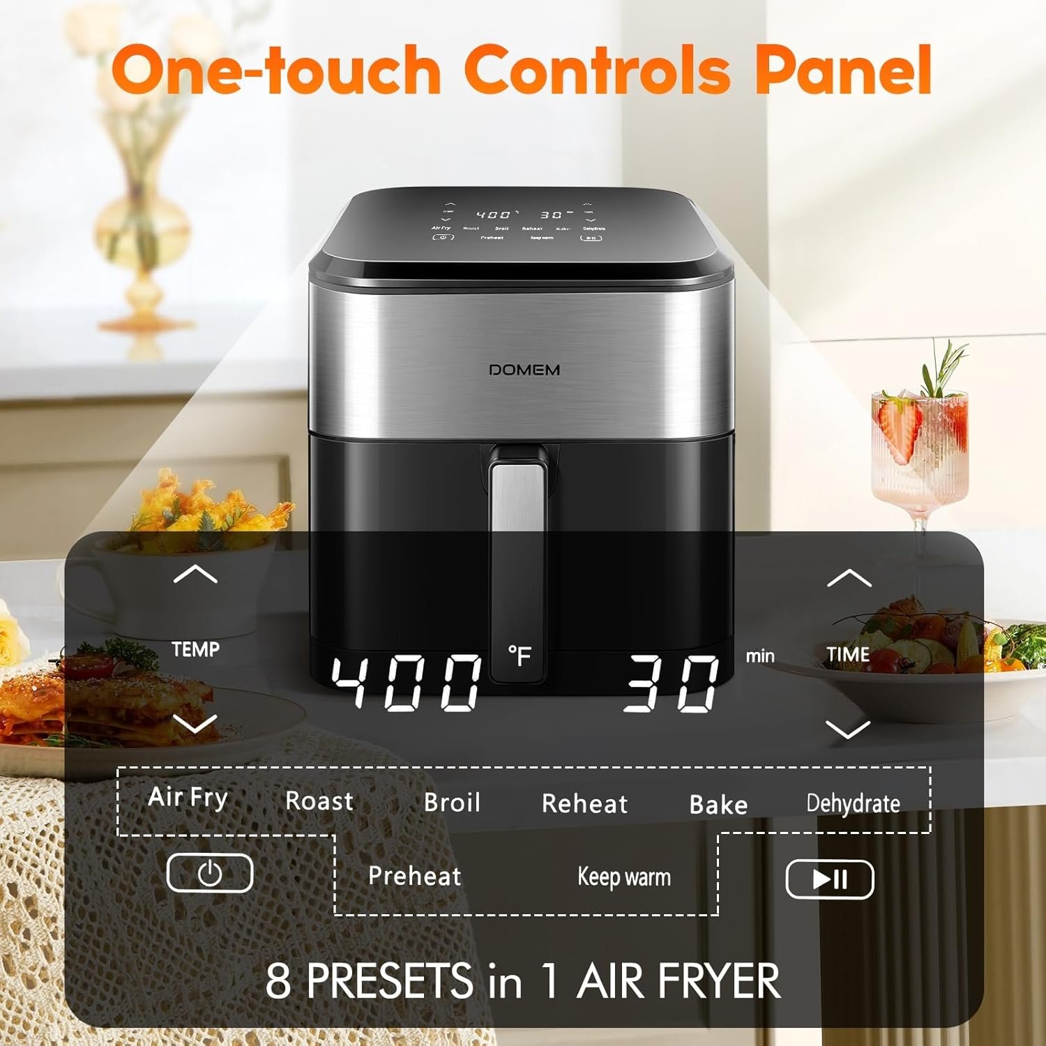 6.2 Qt 1500W Large-Capacity Air Fryer with Non-Stick Basket, 8-in-1 Multi-Function Air Fryer with Preset, Cooker for Healthy and Low-Oil Meals, Convenient Operation - Image 6