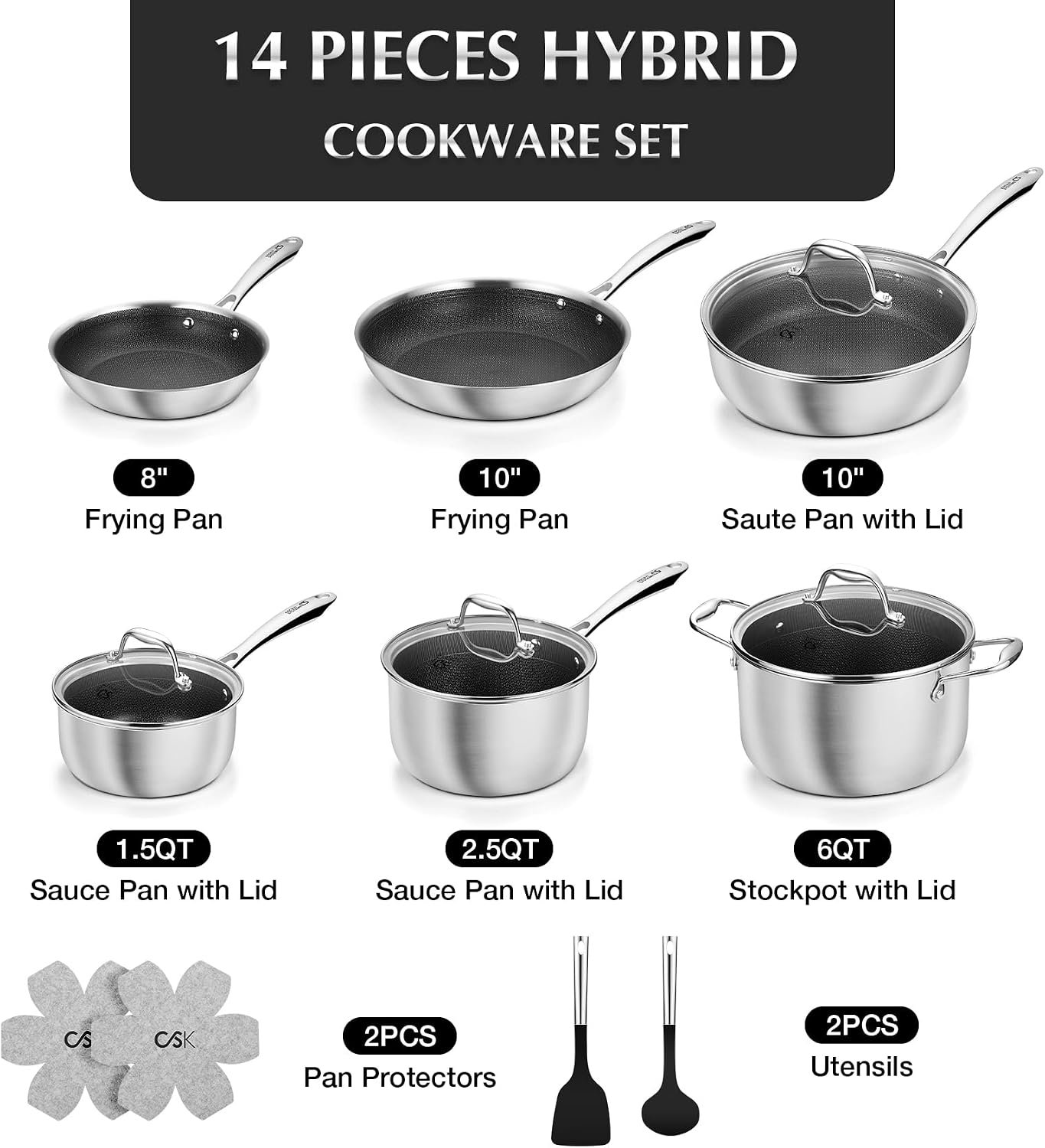 KOCH SYSTEME CS Tri-Ply Hybrid Nonstick Stainless Steel Pots and Pans Set - Image 2