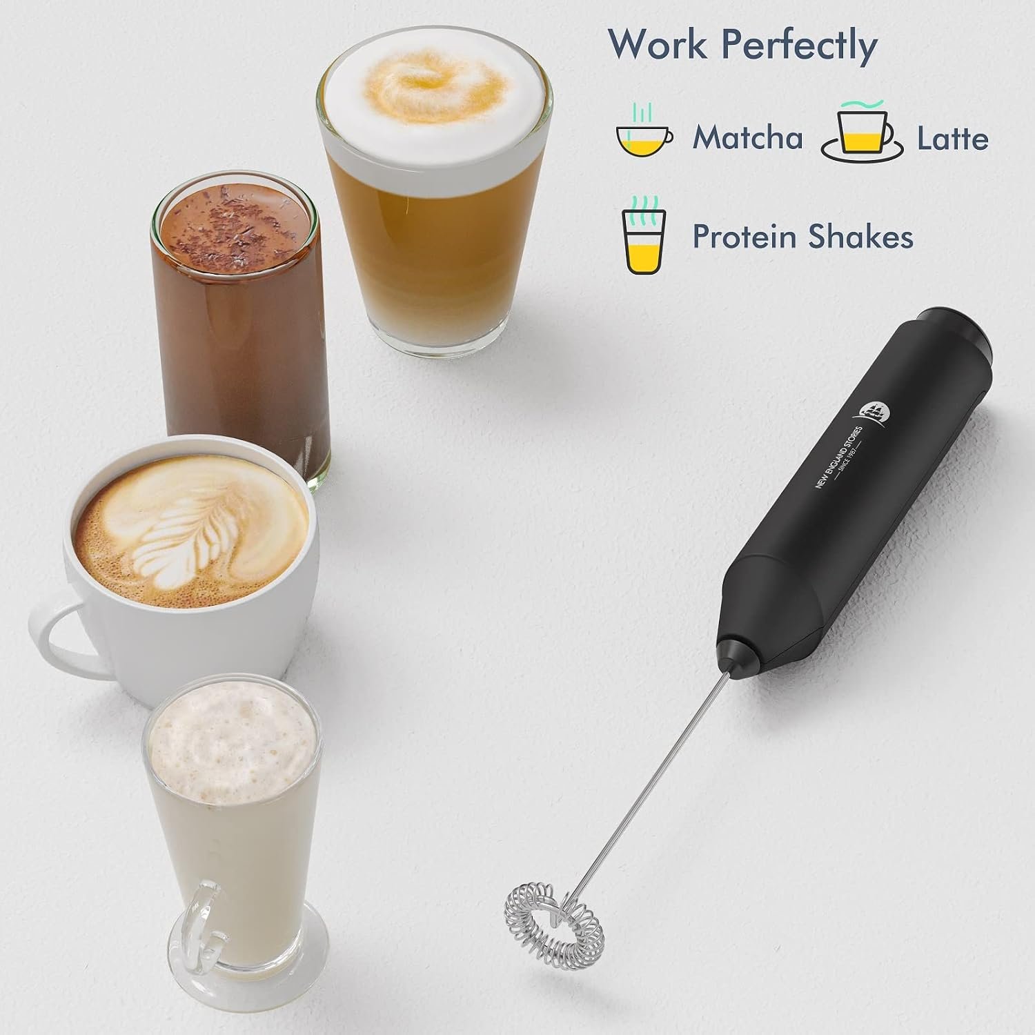 Powerful Milk Frother Handheld Foam Maker, Mini Whisk Drink Mixer for Coffee, Cappuccino, Latte, Matcha, Hot Chocolate, with Stand, Black - Image 5
