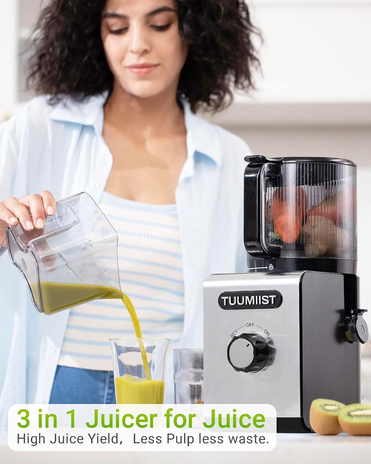 Juicer Machine, 6.5" Large Feed Chute Cold Press Juicer with 350W, Slow Masticating Juicer for Whole Vegetables & Fruits, High Juice Yield, Easy to Clean, Black - Image 3