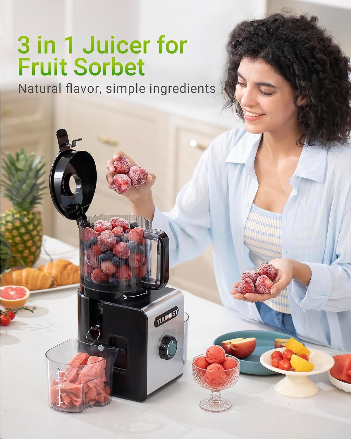 Juicer Machine, 6.5" Large Feed Chute Cold Press Juicer with 350W, Slow Masticating Juicer for Whole Vegetables & Fruits, High Juice Yield, Easy to Clean, Black - Image 5