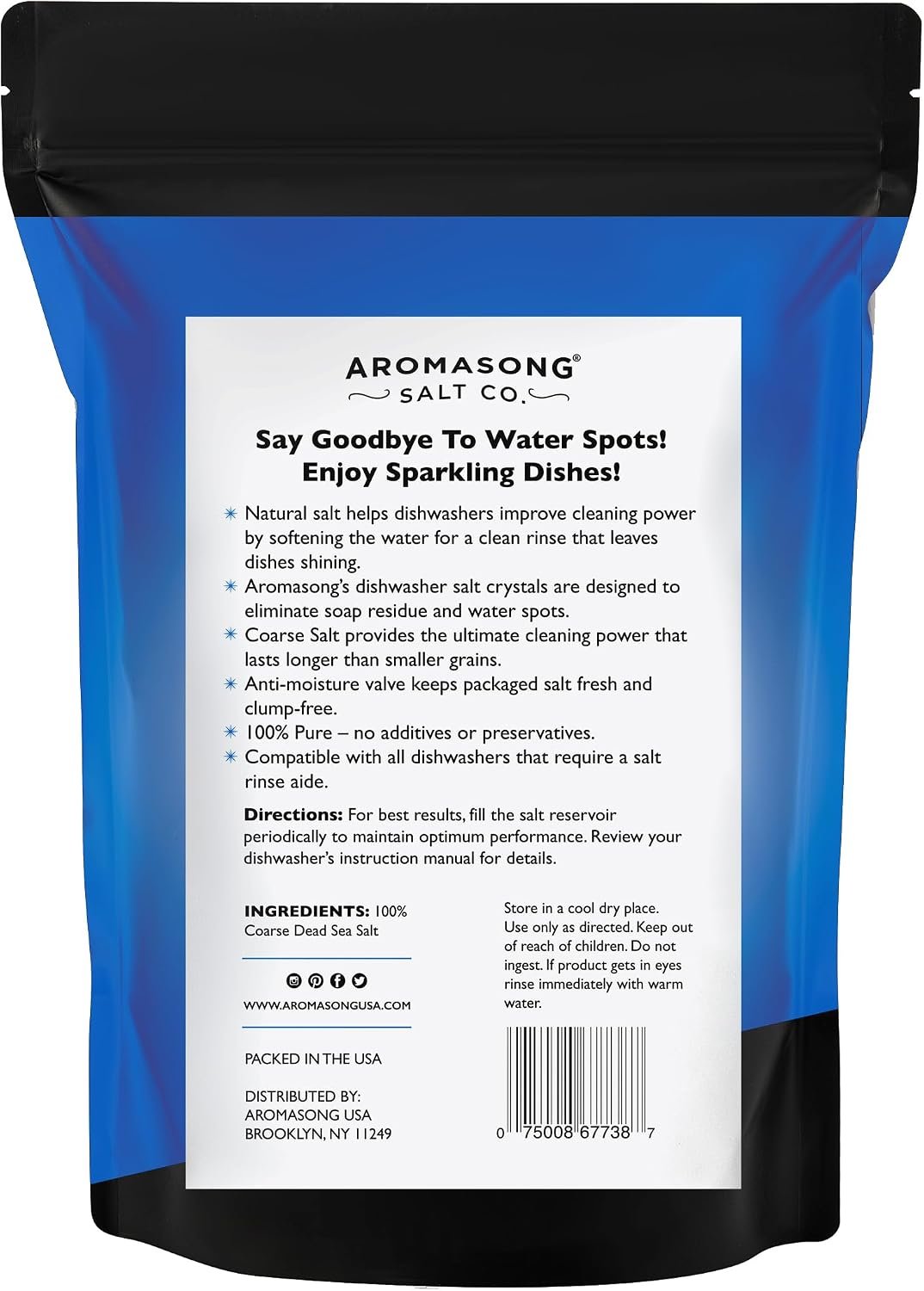 Aromasong Dishwasher Salt 10 LB - 100% Natural Water Softening Agent Compatible with Bosch, Miele, Whirlpool, Thermador and Mor... For Cleaner Dishes & Washer Reactivation (packaging may vary) - Image 8
