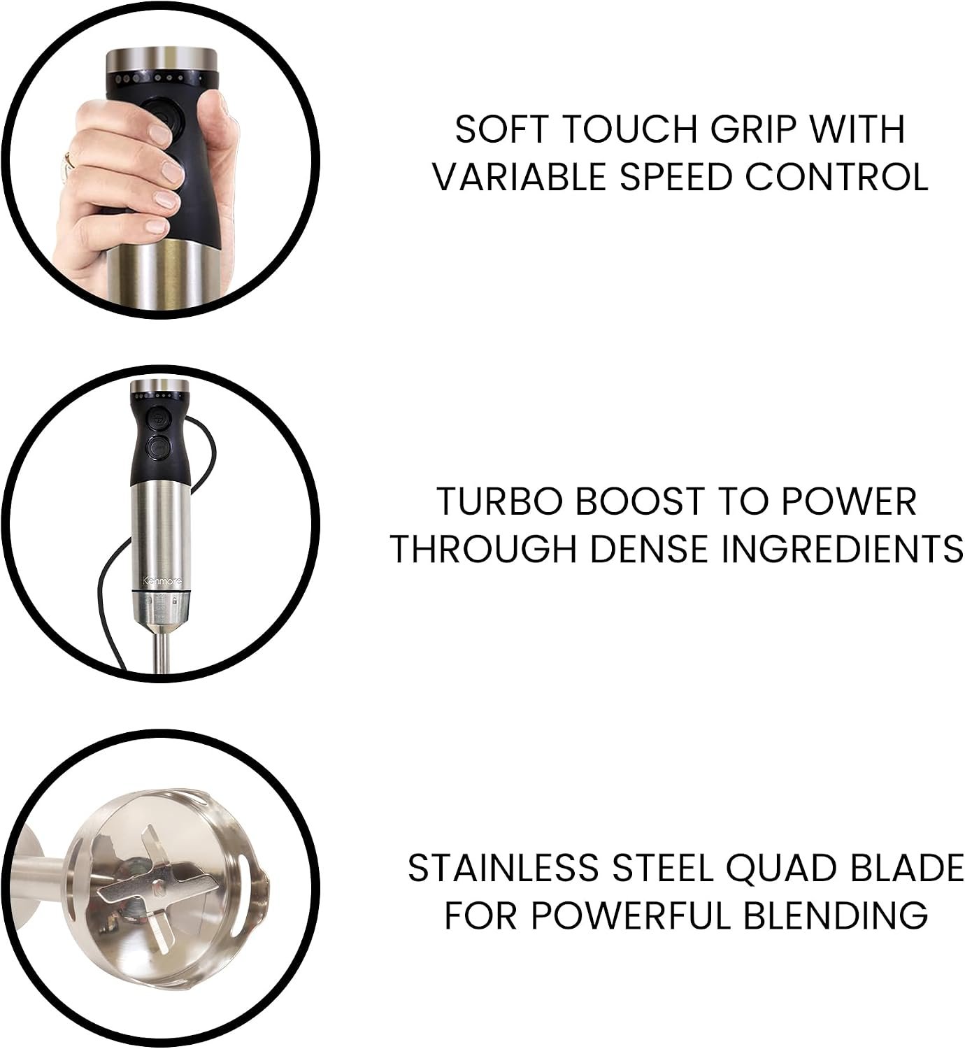 Kenmore Immersion Hand Blender Mixer Variable Speed Handheld Blending Stick Smoothie Food Chopper Whisk 700mL Beaker Lid Baby Food Red Sauces Puree Soup Quad Blade Kitchen Black Silver - Image 6