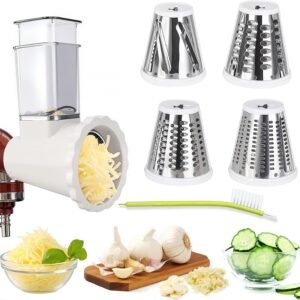 Upgraded Slicer/Shredder Attachments for All KitchenAid Stand Mixers, Food Slicers Cheese Grater Attachment, Salad Maker Accessory Vegetable Chopper with 4 Blades – Dishwasher Safe