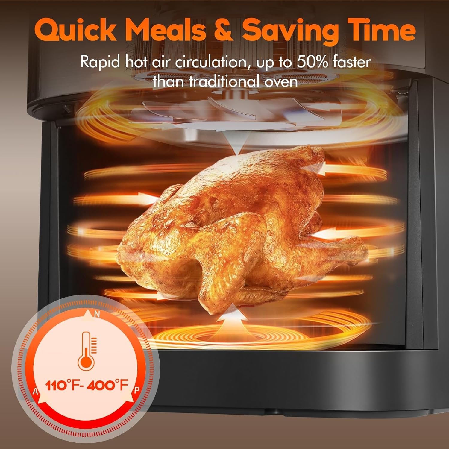 6.2 Qt 1500W Large-Capacity Air Fryer with Non-Stick Basket, 8-in-1 Multi-Function Air Fryer with Preset, Cooker for Healthy and Low-Oil Meals, Convenient Operation - Image 3