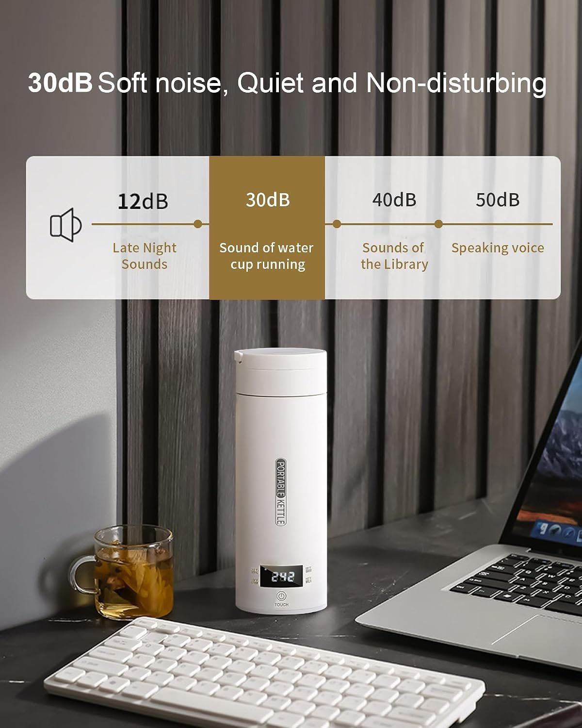 VICBINLY Travel Electric Tea Kettle, 450ml Portable Kettle, Mini Tea Kettle, One Cup Hot Water Boiler Mini Kettle Automatic Shut Off, Temperature Control, White TKB03 - Image 4