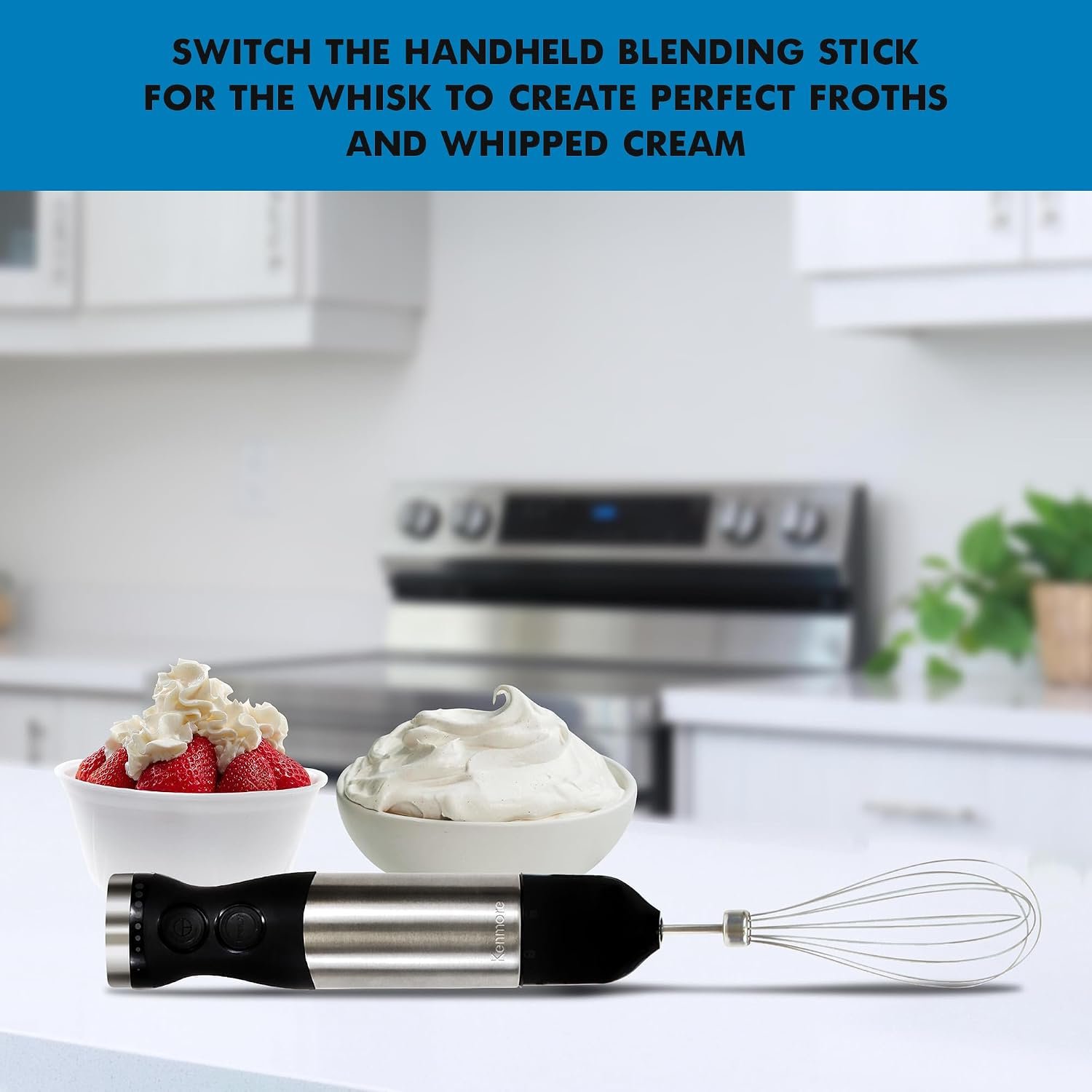 Kenmore Immersion Hand Blender Mixer Variable Speed Handheld Blending Stick Smoothie Food Chopper Whisk 700mL Beaker Lid Baby Food Red Sauces Puree Soup Quad Blade Kitchen Black Silver - Image 5