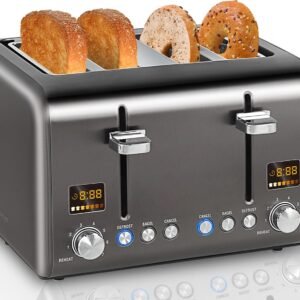 SEEDEEM 4 Slice Stainless Toaster with LCD Display, 7 Shade Settings, Wide Slots, Bagel/Defrost/Reheat Functions, Removable Crumb Tray, 1800W | 7 Shade Settings, Bagel/Defrost/Reheat Functions, Removable Crumb Tray, 1800W