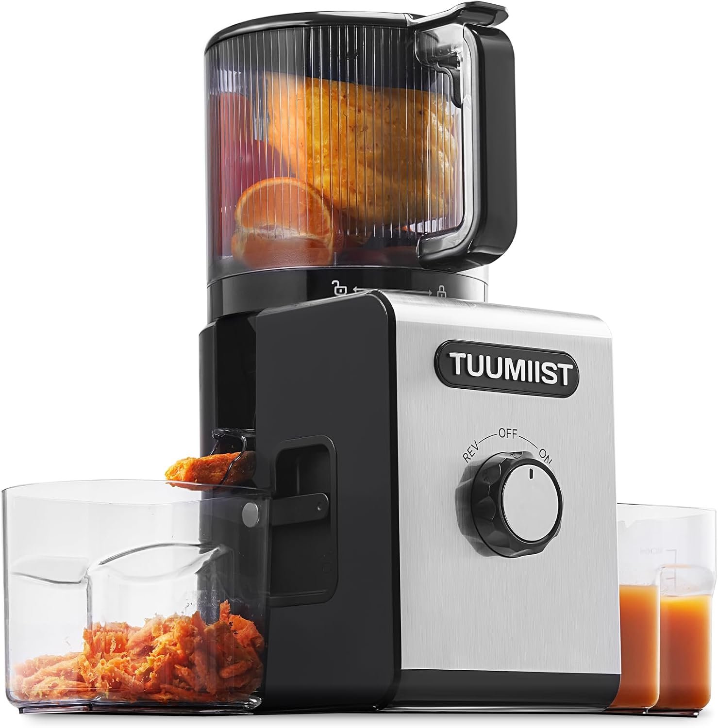 Juicer Machine, 6.5" Large Feed Chute Cold Press Juicer with 350W, Slow Masticating Juicer for Whole Vegetables & Fruits, High Juice Yield, Easy to Clean, Black - Image 2