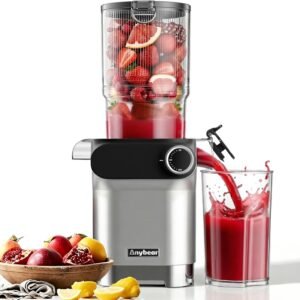 Anybear Cold Press Juicer 200W Slow Juicer 4.3″ Feed Chute & Juice Recipes | Gray, Slow Juicer Machine, For Whole Fruit/ Vegetable, Upgraded Heavy-Duty Auger, Tritan Material, BPA Free, Juice Recipes