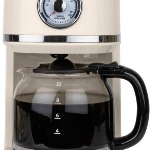 Nostalgia Classic Retro 10 Cup Coffee Maker – One-Touch Drip Brew, Reusable Filter – Anti-Drip, Auto Shutoff, & Time Display – Dishwasher Safe 50 oz Carafe – Cream
