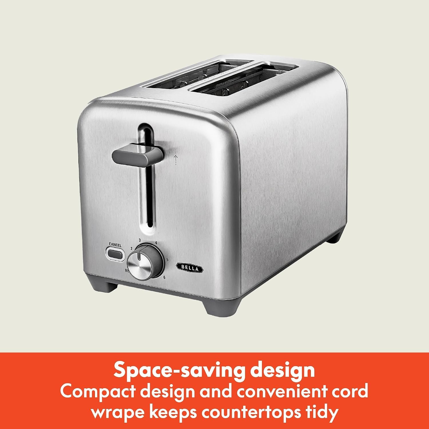 bella Stainless Steel 2 Slice Toaster with Extra Wide Slots & Removable Crumb Tray - 6 Browning Options, Auto Shut Off & Reheat Function - Toast Bread, Bagel & Waffle - Image 3
