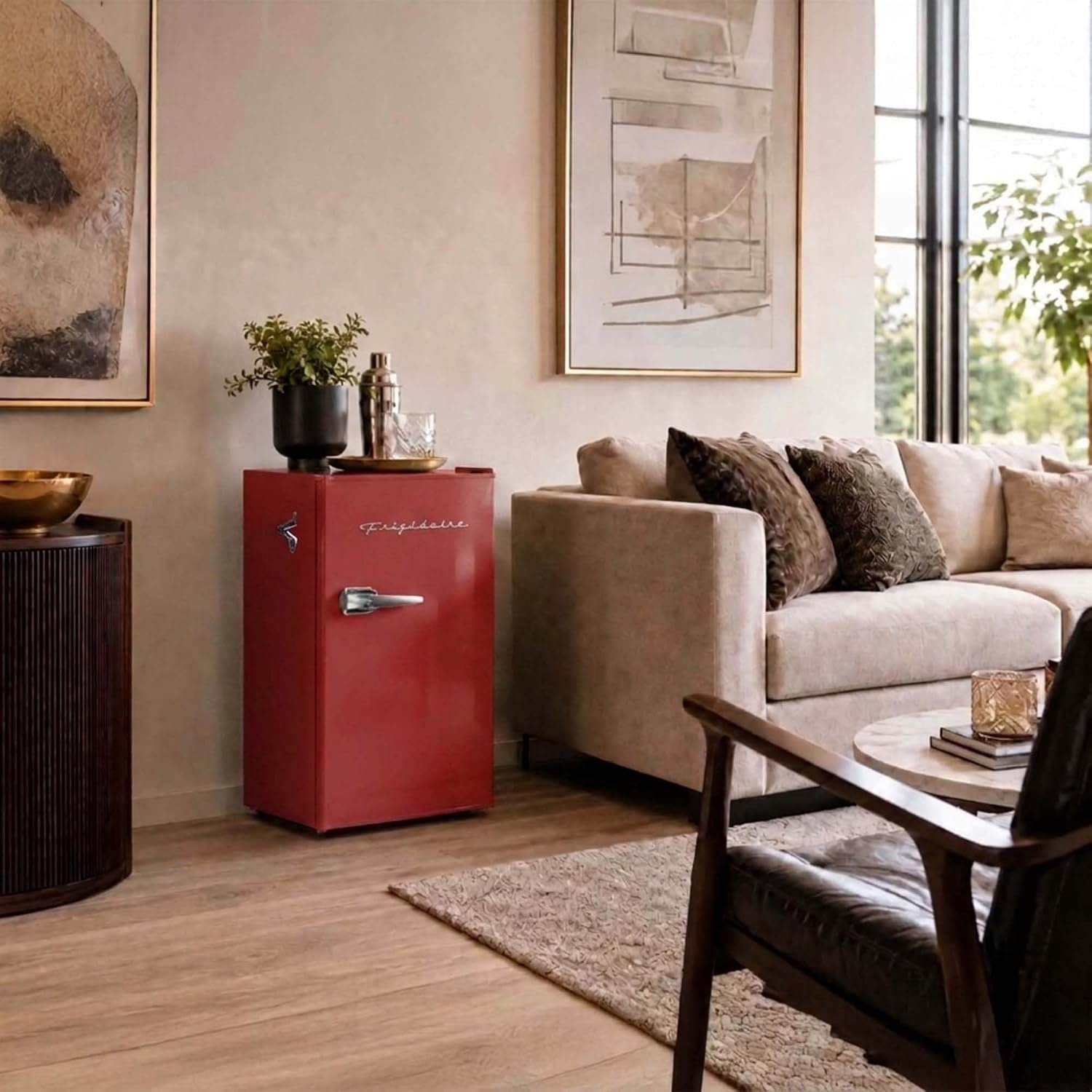 Frigidaire Retro Compact Fridge with Chiller, 3.2 cu ft Countertop Fridge with Built-in Bottle Opener, Compact Refrigerator for Office, Bedroom, Dorm Room or Cabin - 16.5" D x 19" W x 31" H (Red) - Image 12