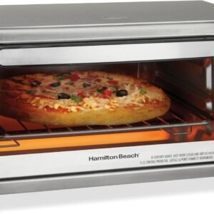 Hamilton Beach 4-Slice Toaster Oven, Stainless Steel, Compact Countertop Oven, Bake, Broil, Toast, Bagel & Keep Warm, 1100W, 31143J | Bake, Broil, Toast, Keep Warm, Bagel | Stay On & Auto Shutoff | 2 Rack Positions | 200-450° F | Stainless Steel | 31143J