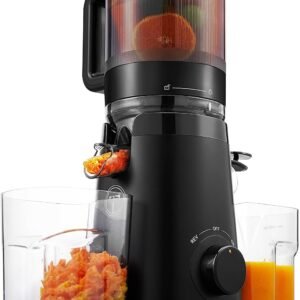 Juicer Machine, Cold Press Juicer with 5.8″ Large Feed Chute, 300W Masticating Slow Juicer with High Juice Yield, Juice Maker for Fruits and Veggies, Easy to Clean, BPA-Free, Black