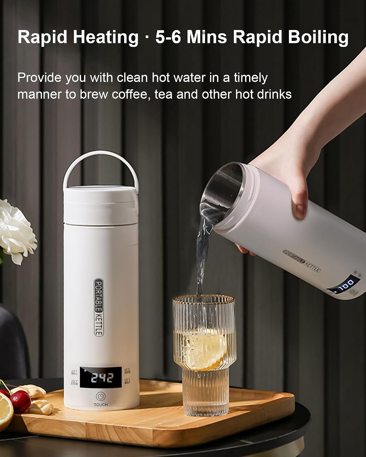 VICBINLY Travel Electric Tea Kettle, 450ml Portable Kettle, Mini Tea Kettle, One Cup Hot Water Boiler Mini Kettle Automatic Shut Off, Temperature Control, White TKB03 - Image 7