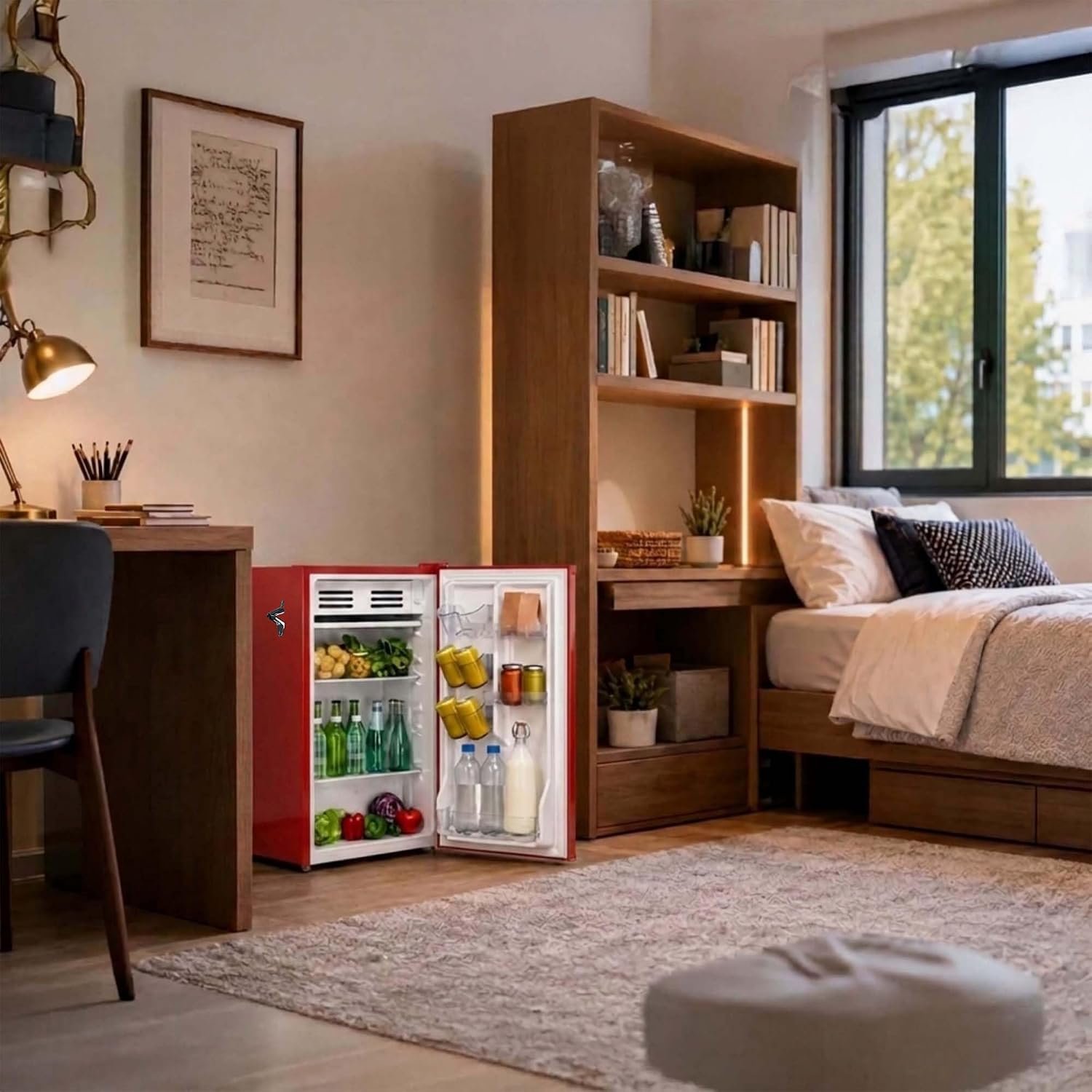 Frigidaire Retro Compact Fridge with Chiller, 3.2 cu ft Countertop Fridge with Built-in Bottle Opener, Compact Refrigerator for Office, Bedroom, Dorm Room or Cabin - 16.5" D x 19" W x 31" H (Red) - Image 13
