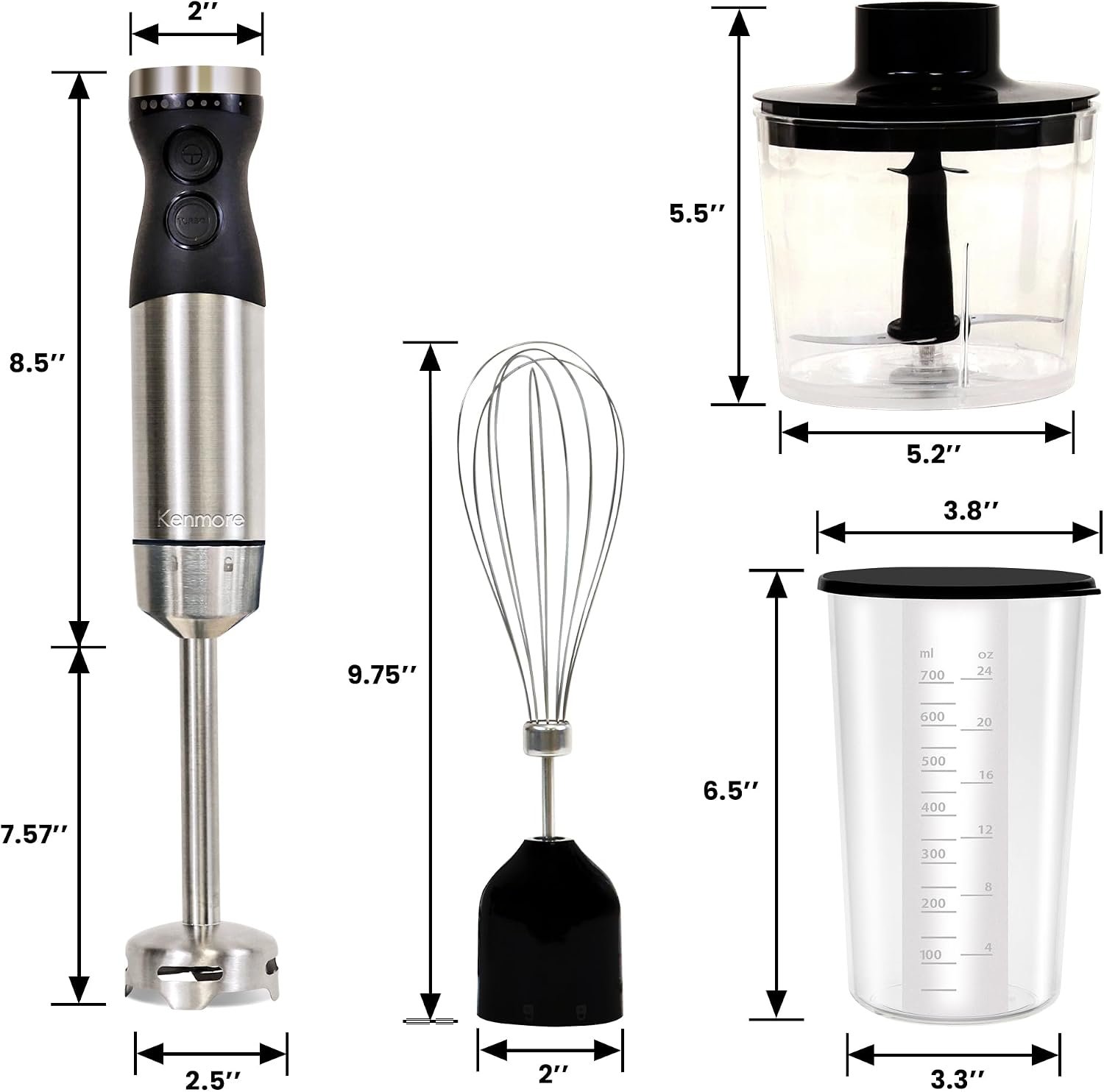 Kenmore Immersion Hand Blender Mixer Variable Speed Handheld Blending Stick Smoothie Food Chopper Whisk 700mL Beaker Lid Baby Food Red Sauces Puree Soup Quad Blade Kitchen Black Silver - Image 8