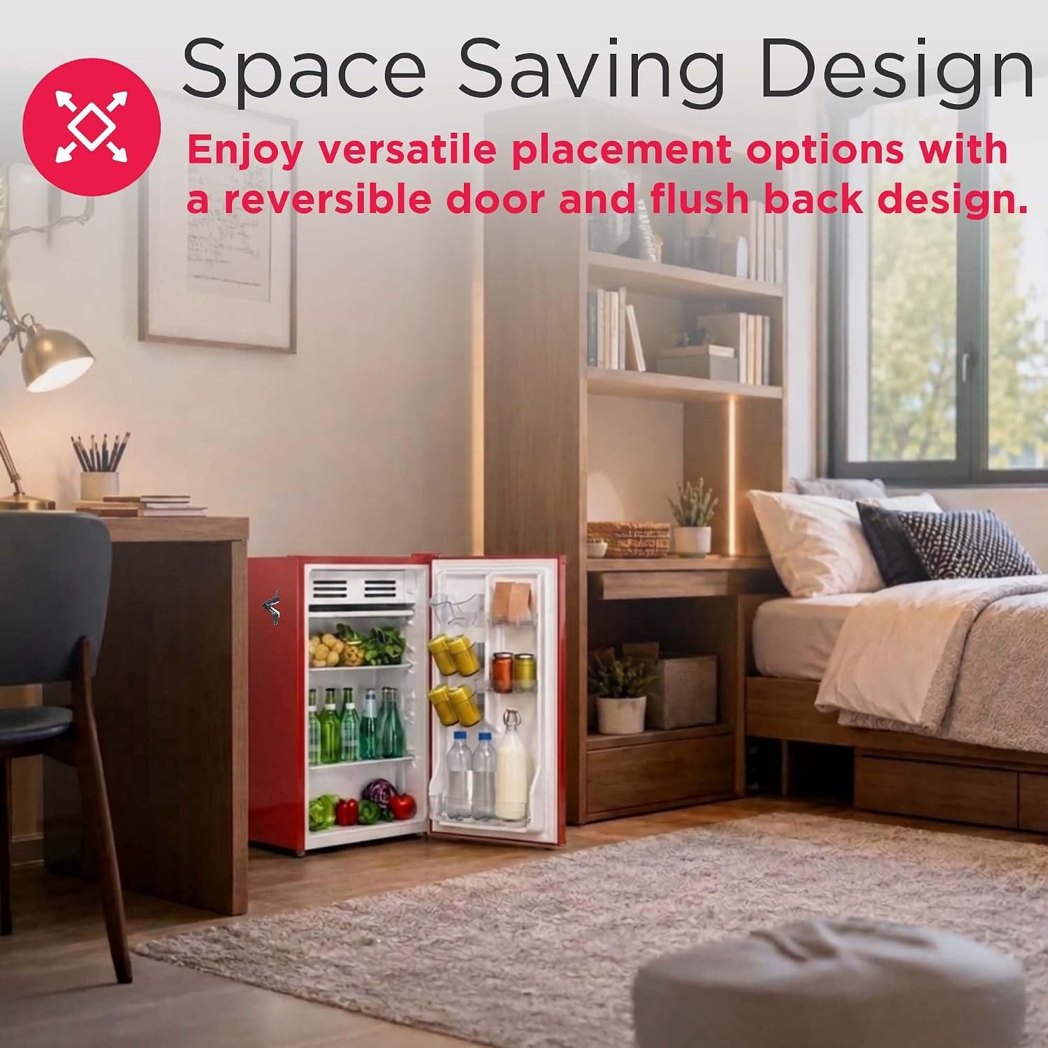 Frigidaire Retro Compact Fridge with Chiller, 3.2 cu ft Countertop Fridge with Built-in Bottle Opener, Compact Refrigerator for Office, Bedroom, Dorm Room or Cabin - 16.5" D x 19" W x 31" H (Red) - Image 7