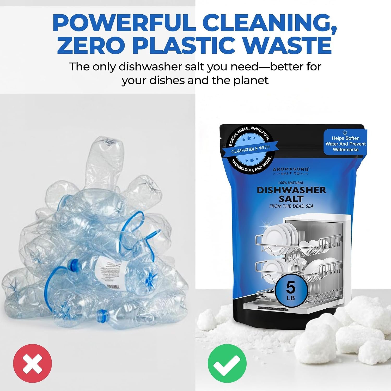 Aromasong Dishwasher Salt 10 LB - 100% Natural Water Softening Agent Compatible with Bosch, Miele, Whirlpool, Thermador and Mor... For Cleaner Dishes & Washer Reactivation (packaging may vary) - Image 7