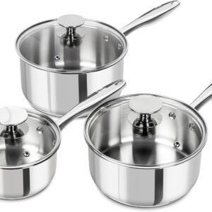 MICHELANGELO Stainless Steel Saucepan Set with Lids 1QT & 2QT & 3QT, Stainless Steel Sauce Pot Set 6 Piece, Nonstick Sauce Pans with Lid, Induction Compatible, Dishwasher Safe